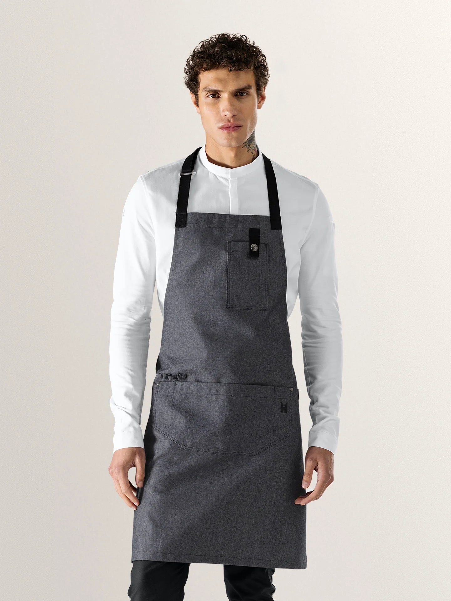 Bib Apron Seattle Heavy Black Denim - Le Nouveau Chef - ChefsCotton - With logo and name embroidery personalisation options