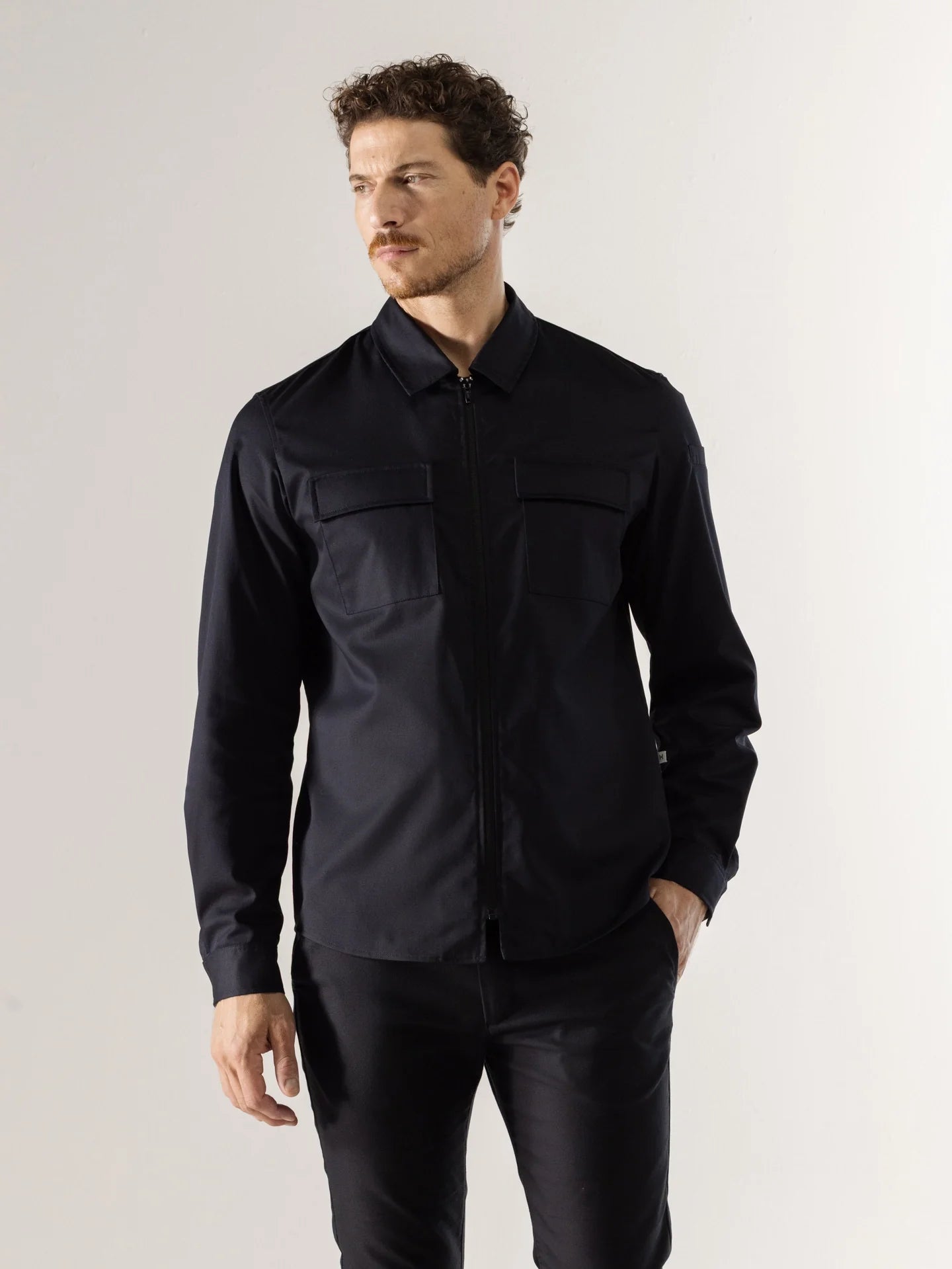 Chef Jacket Damian Black Le Nouveau Chef with zipper and overshirt ChefsCotton