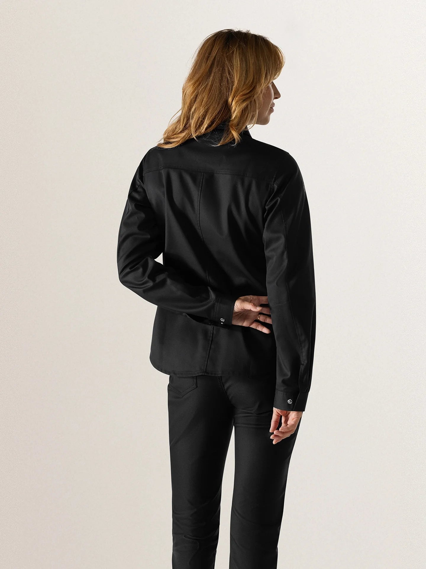 Chef Jacket For Women Mila Black Le Nouveau Chef with zipper and overshirt ChefsCotton