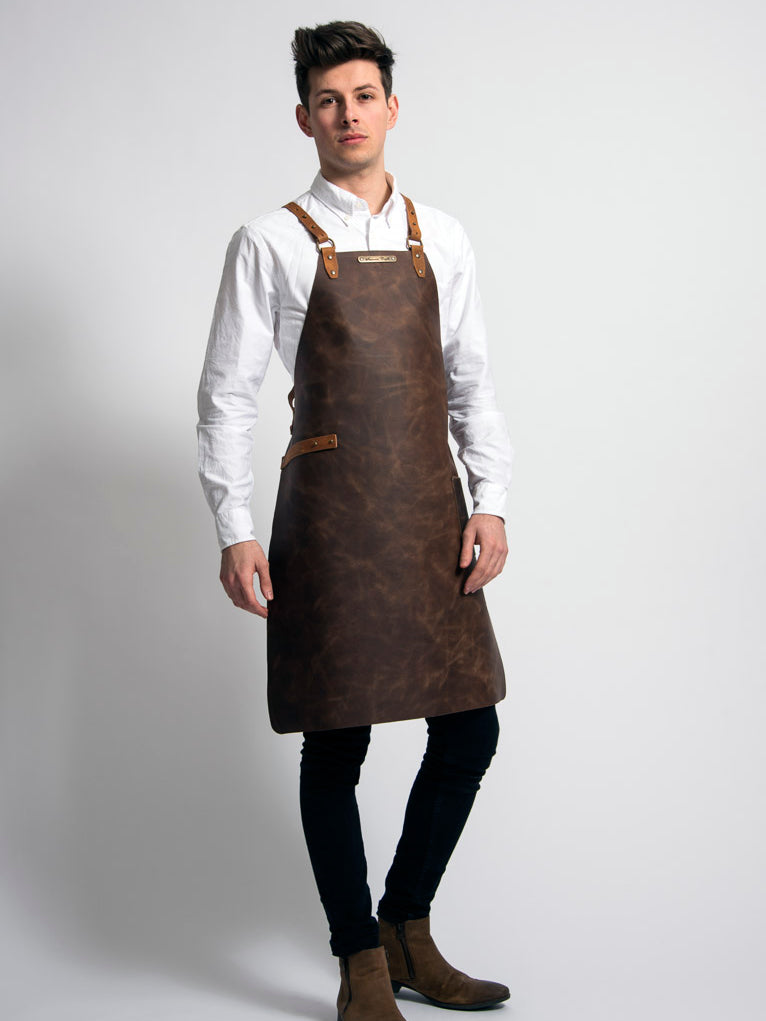 Leather Apron Cross Strap Rustic Brown by Professional - ChefsCotton