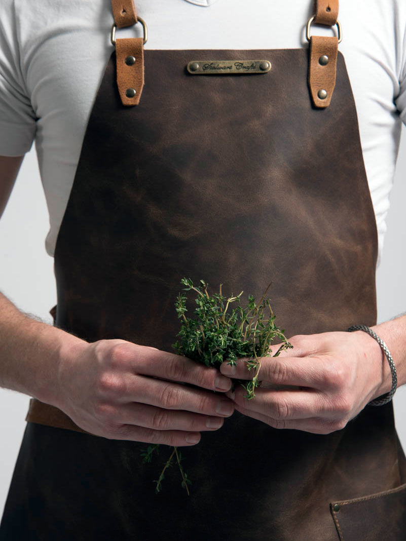Leather Apron Cross Strap Rustic Brown by Professional - ChefsCotton