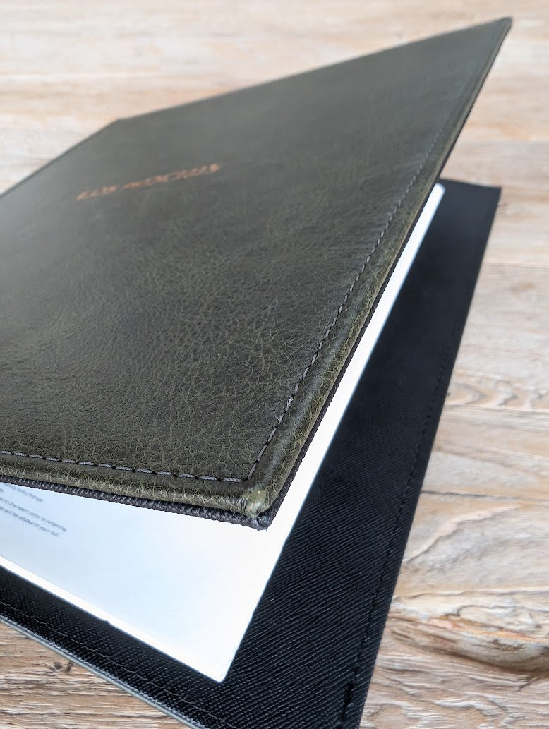 Custom Leather Menu Cover Deluxe Hardcover Style - ChefsCotton