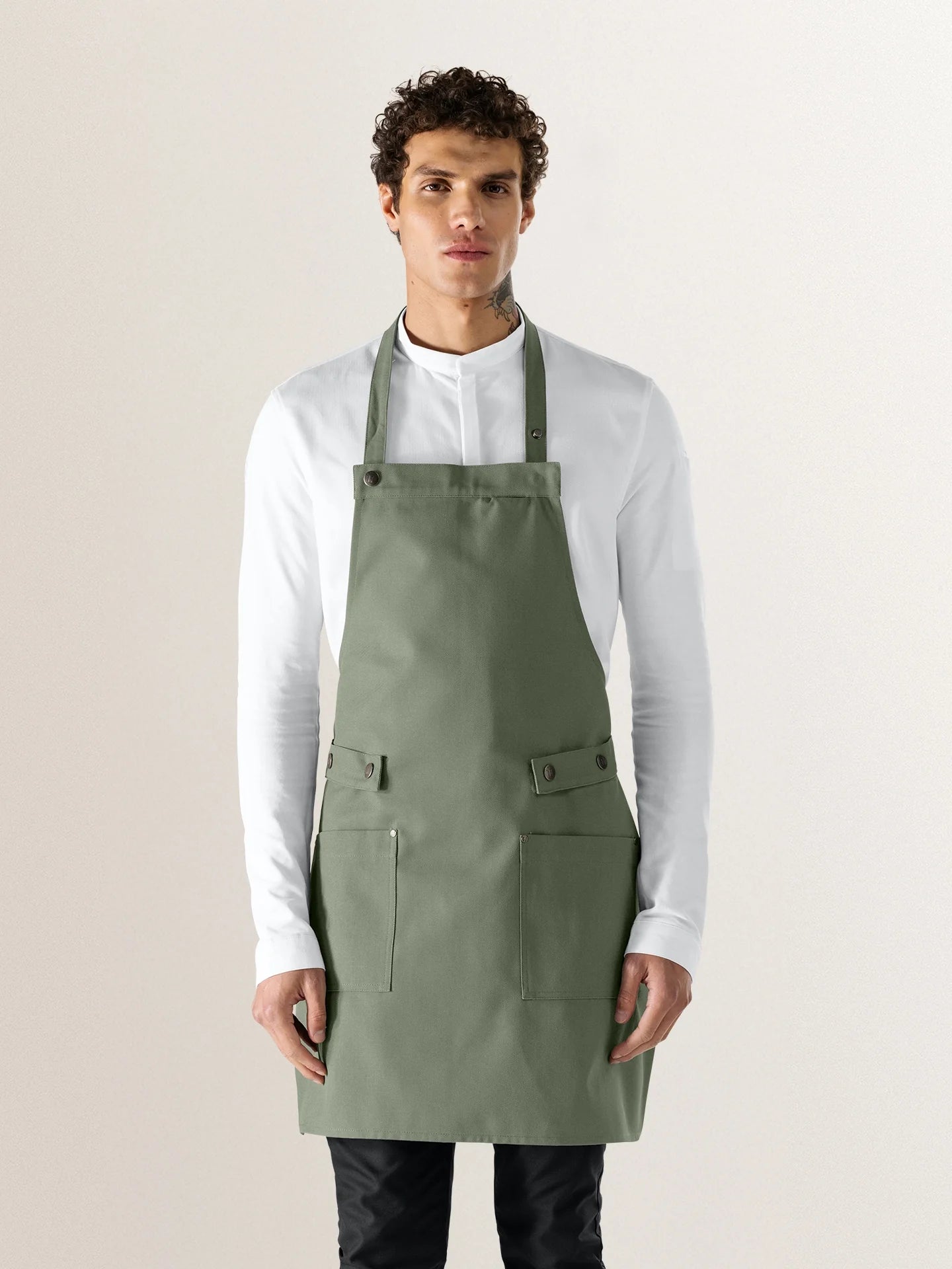 Bib Apron Dakota Green Canvas - Le Nouveau Chef - ChefsCotton - With logo and name embroidery personalisation options
