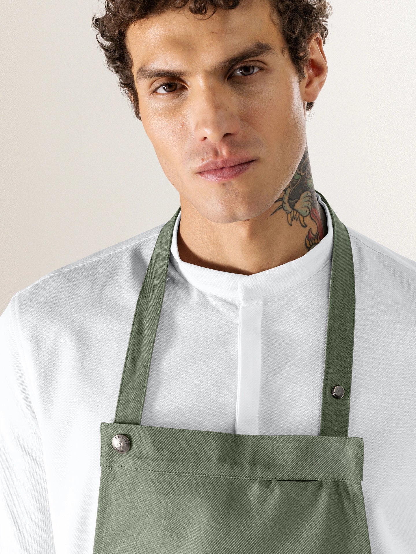 Bib Apron Dakota Green Canvas - Le Nouveau Chef - ChefsCotton - With logo and name embroidery personalisation options