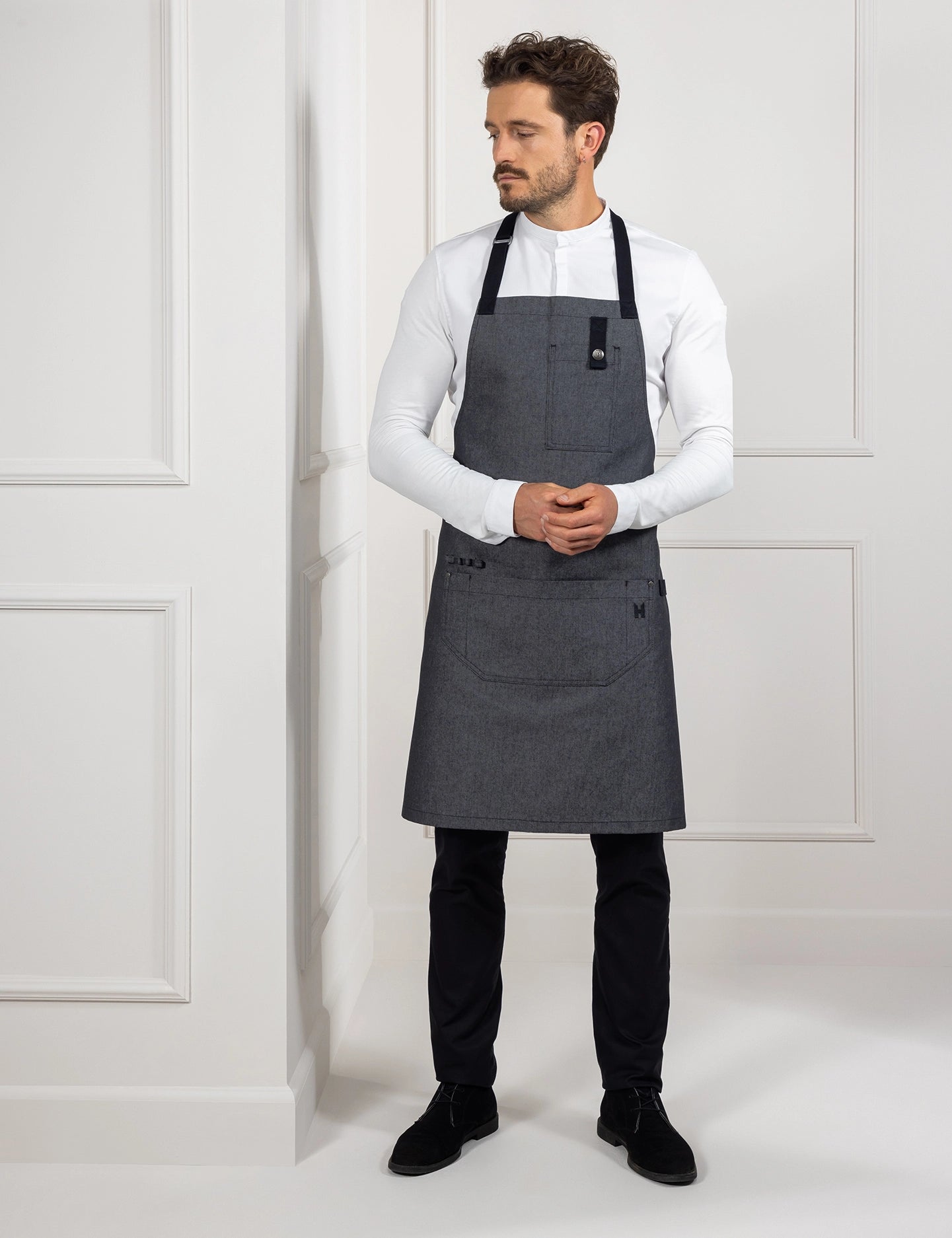 Bib Apron Seattle Heavy Black Denim by Le Nouveau Chef -  ChefsCotton