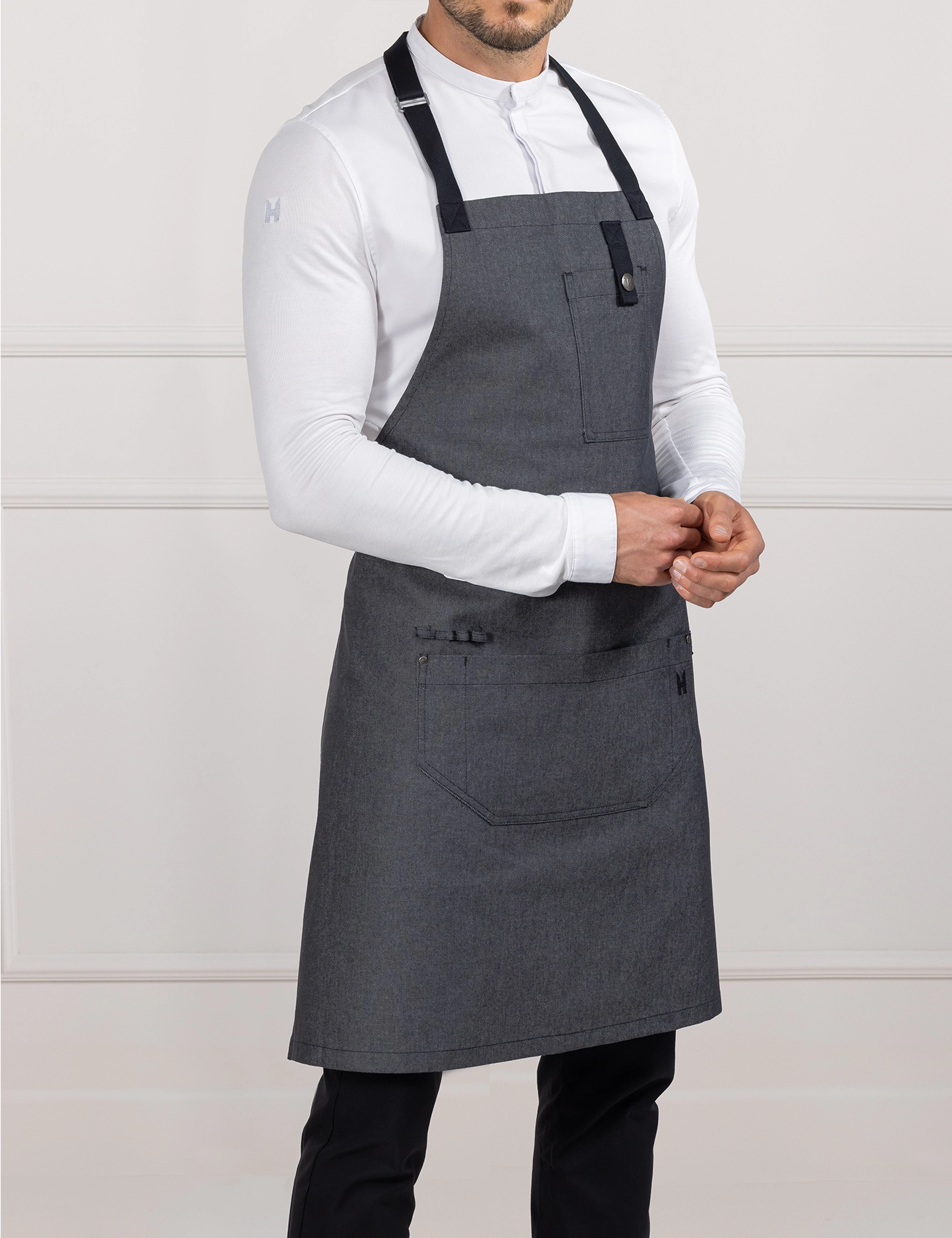 Bib Apron Seattle Heavy Black Denim by Le Nouveau Chef -  ChefsCotton