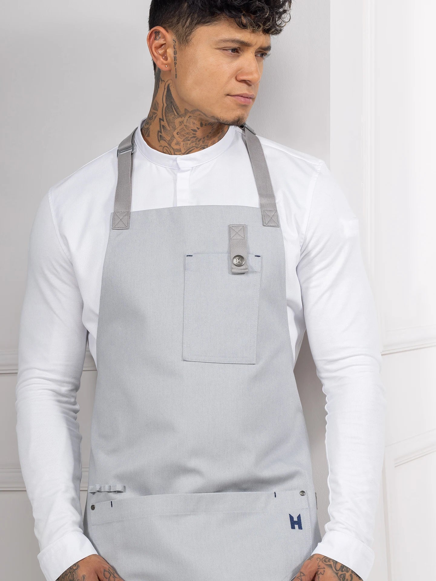 Bib Apron Seattle Heavy Grey Denim by Le Nouveau Chef -  ChefsCotton