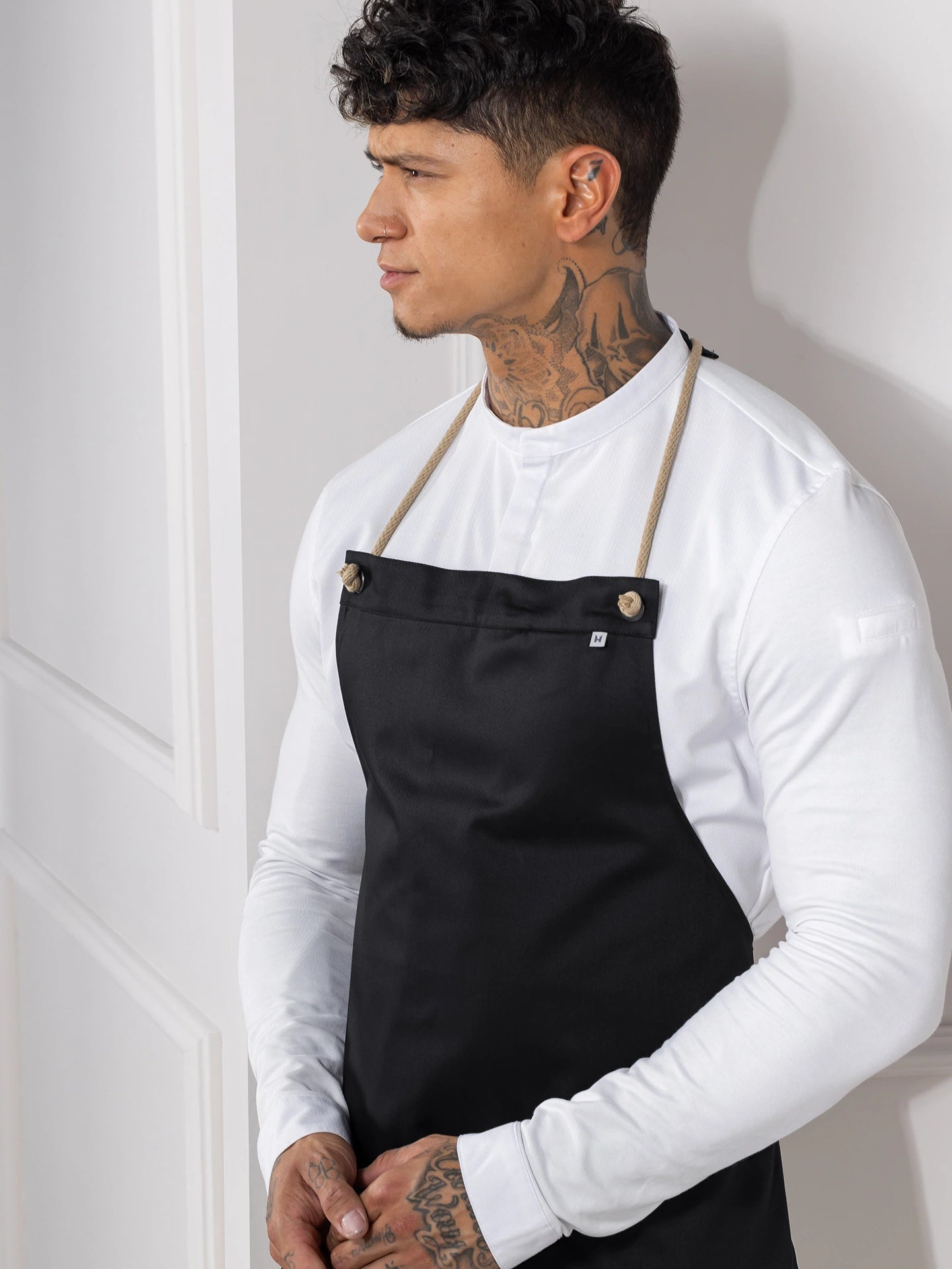 Bib Apron Spanish One Black by Le Nouveau Chef -  ChefsCotton