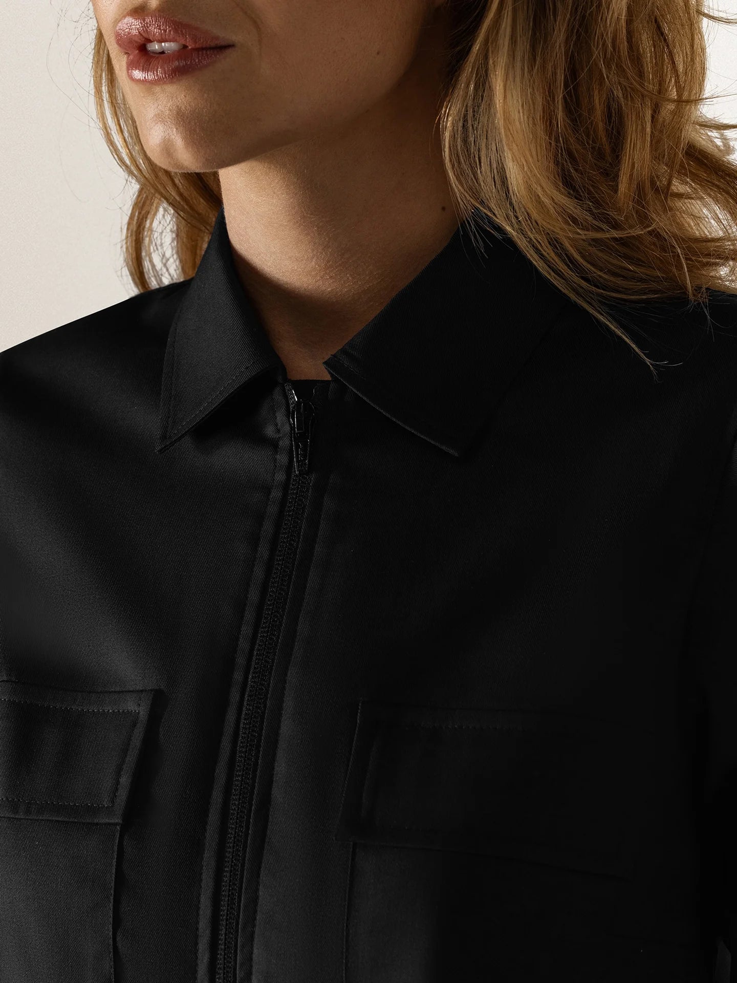 Chef Jacket For Women Mila Black Le Nouveau Chef with zipper and overshirt ChefsCotton