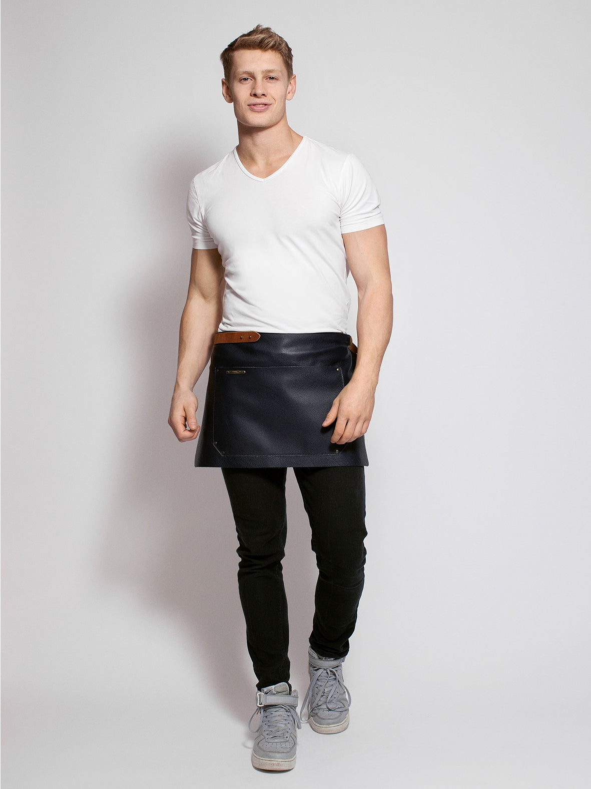 Leather Waist Apron Deluxe Blue by Handcrafted Leather Aprons -  ChefsCotton