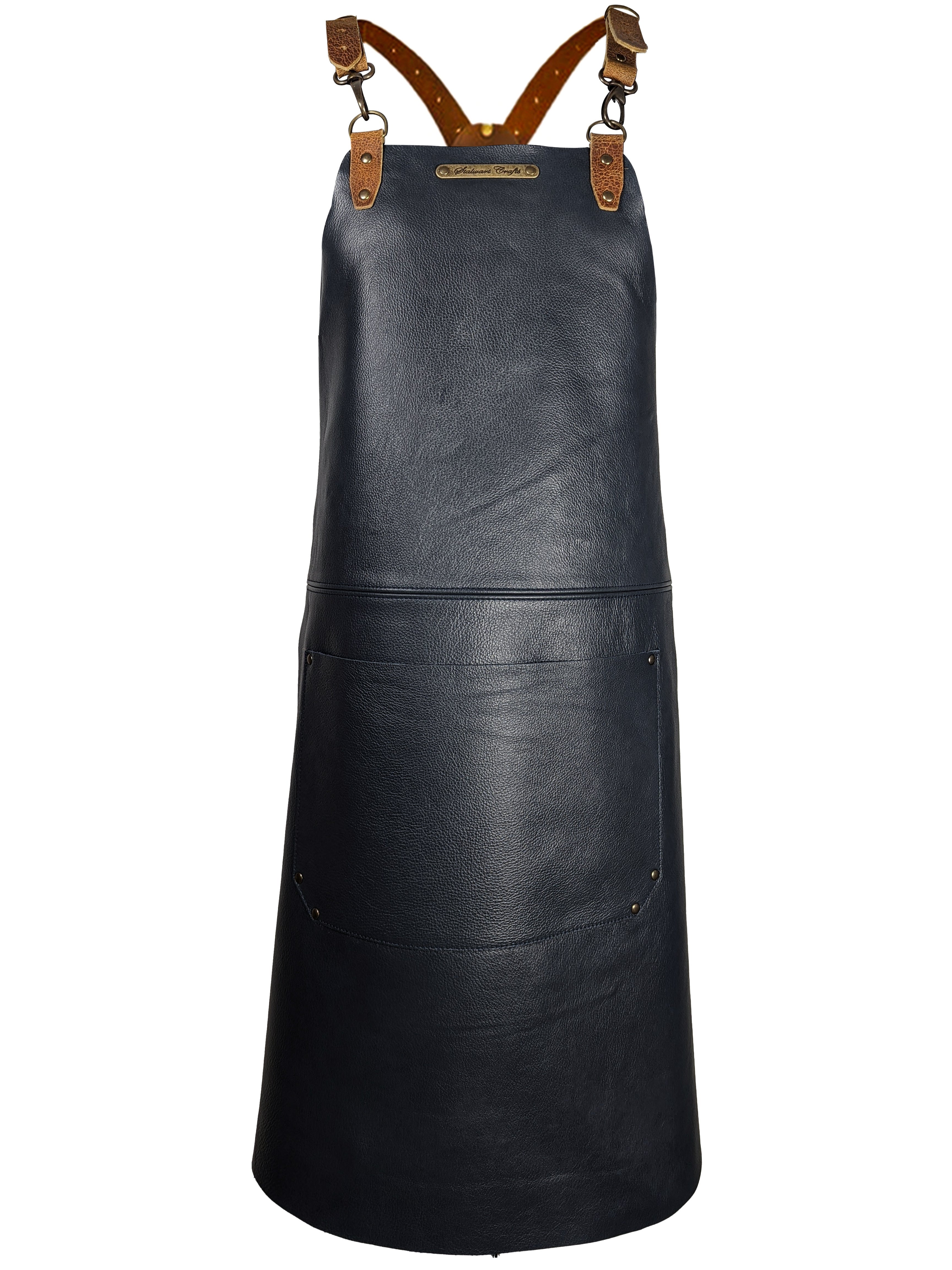 Leather Apron Cross Strap Deluxe Black by STW -  ChefsCotton