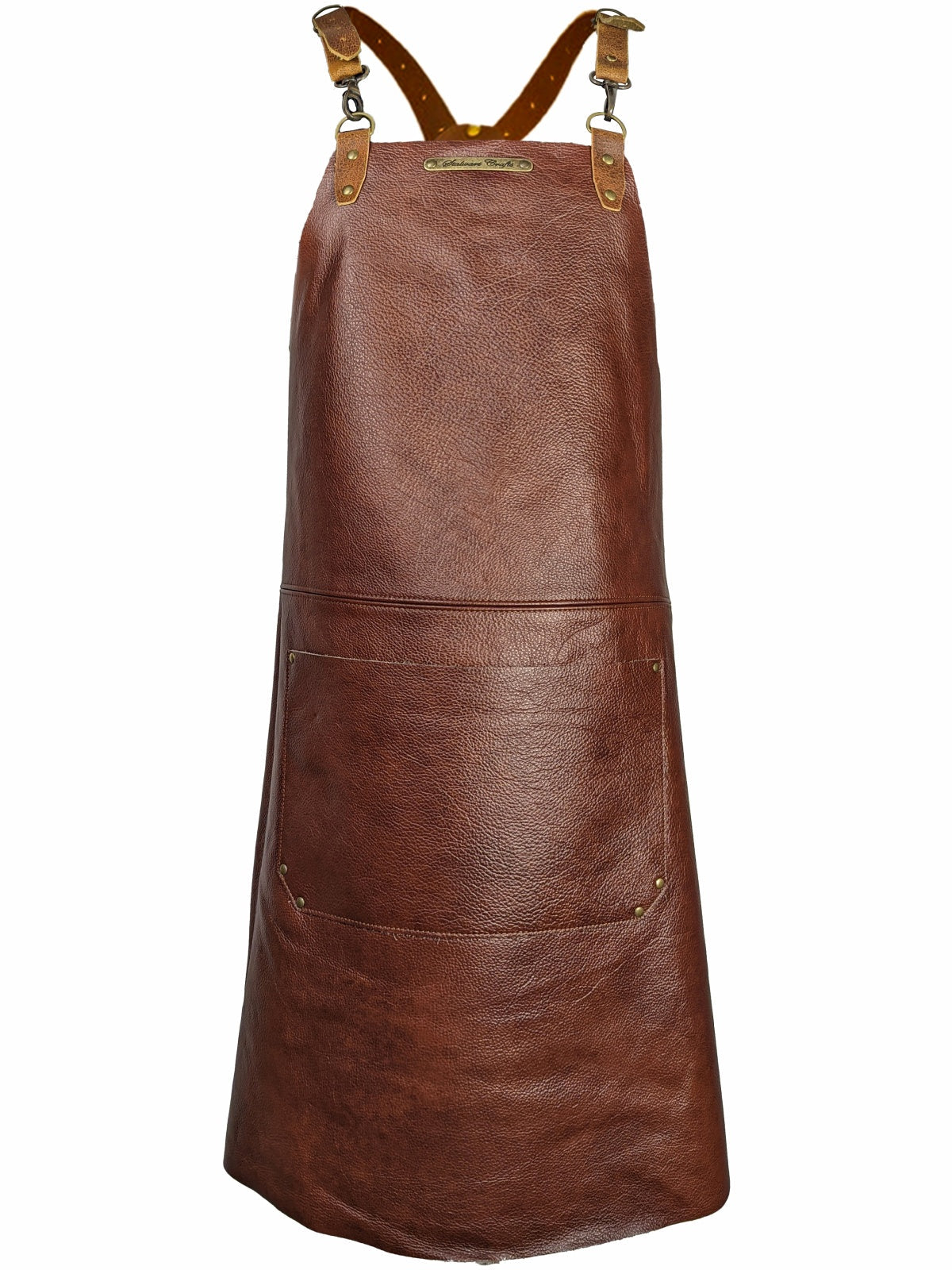 Leather Apron Cross Strap Deluxe Brown