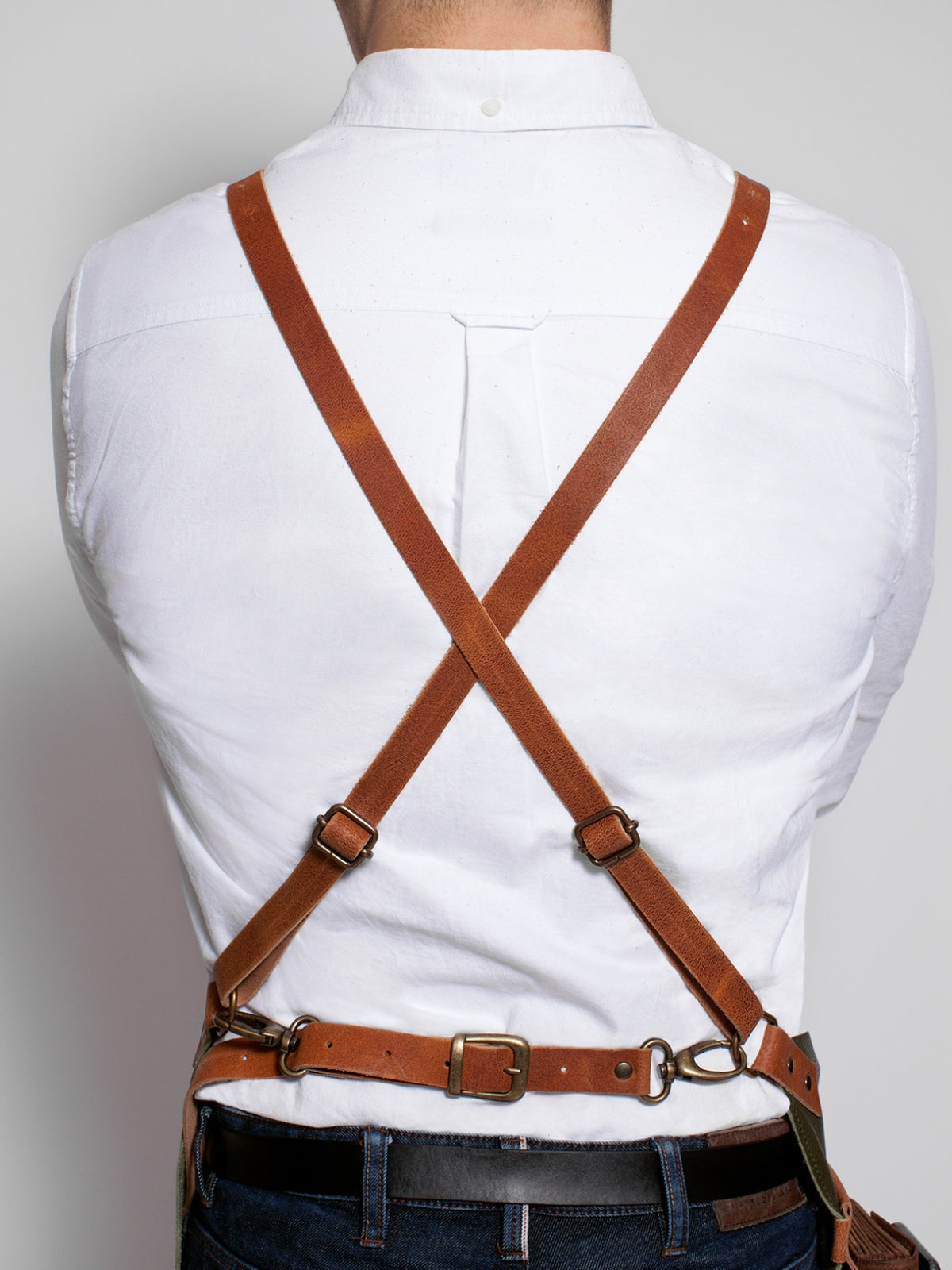 Leather Apron Cross Strap Deluxe Brown by STW -  ChefsCotton