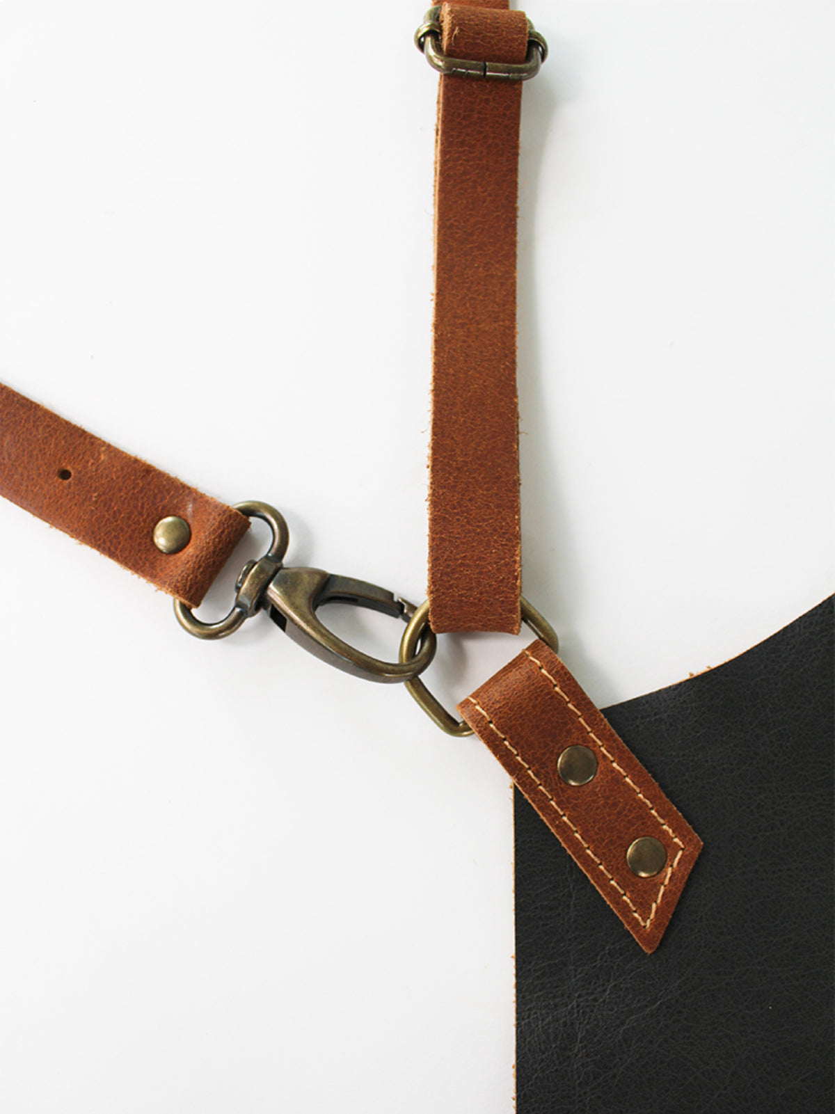 Leather Apron Cross Strap Deluxe Black by STW -  ChefsCotton