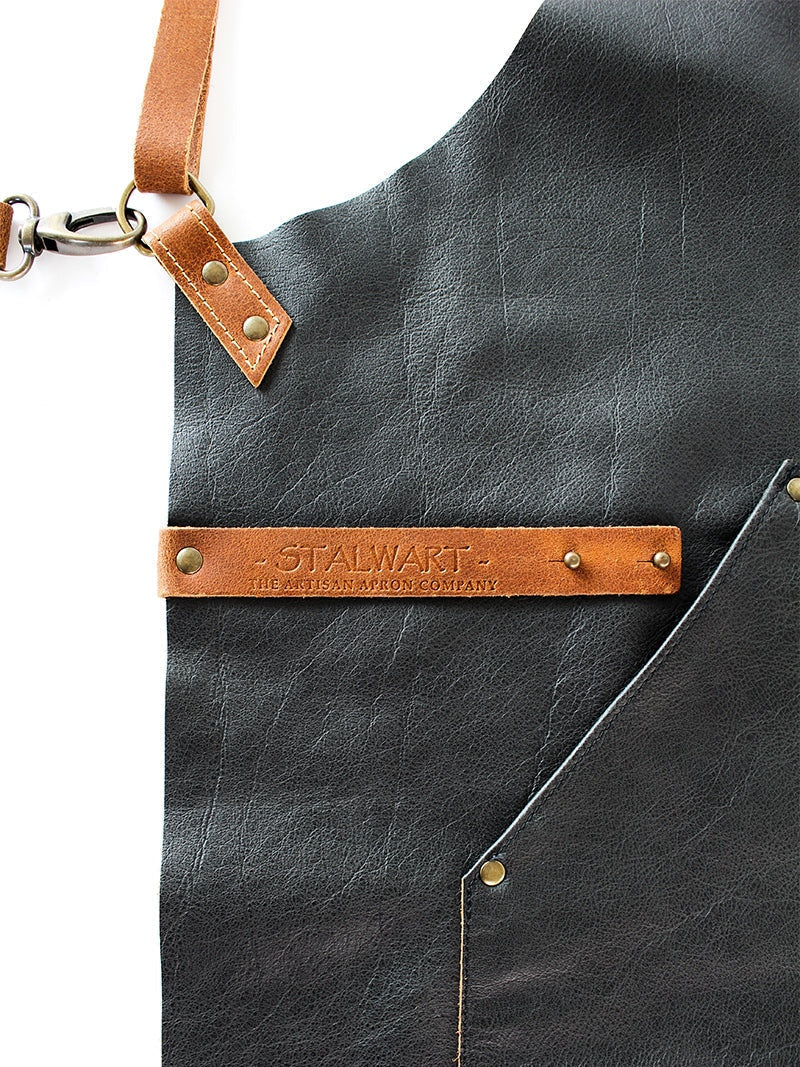 Leather Apron Cross Strap Deluxe Black by STW -  ChefsCotton