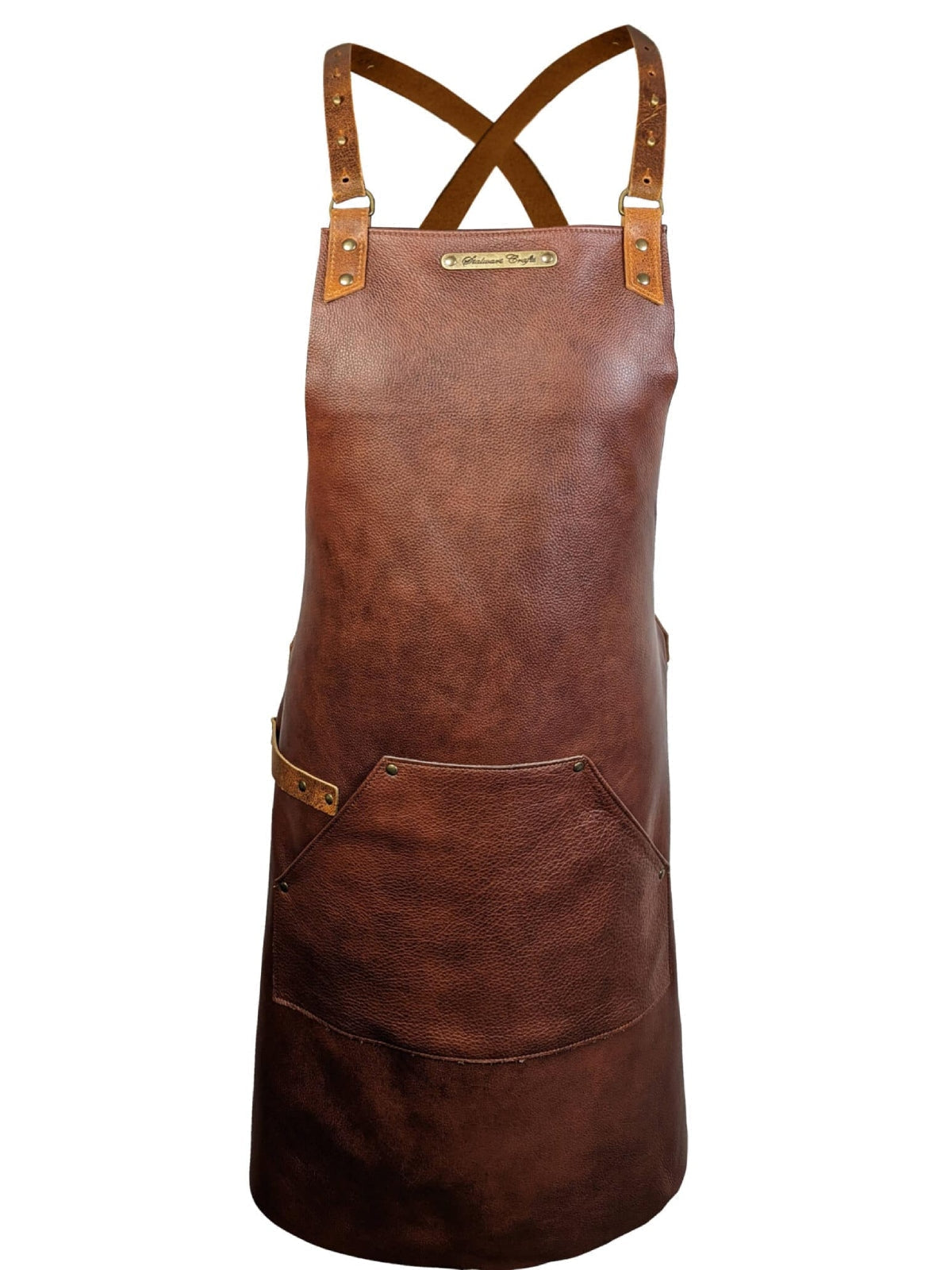 Leather Apron Cross Strap Deluxe Brown by STW -  ChefsCotton