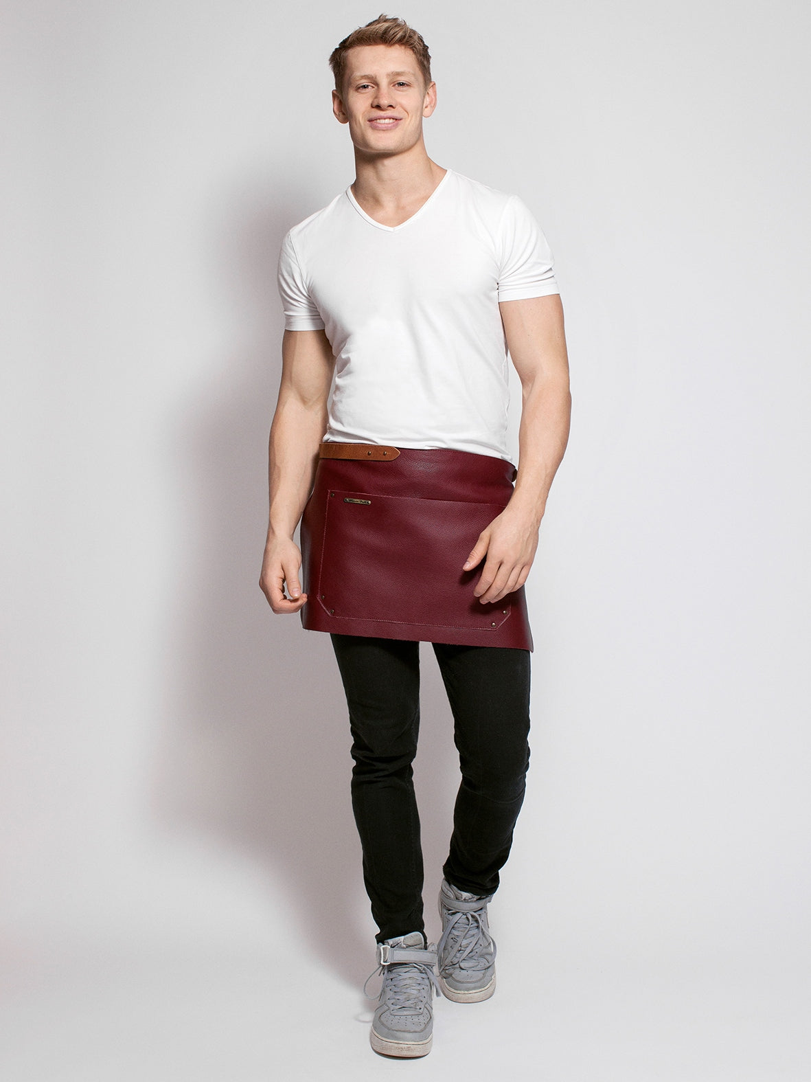 Leather Waist Apron Deluxe Bordeaux by STW -  ChefsCotton