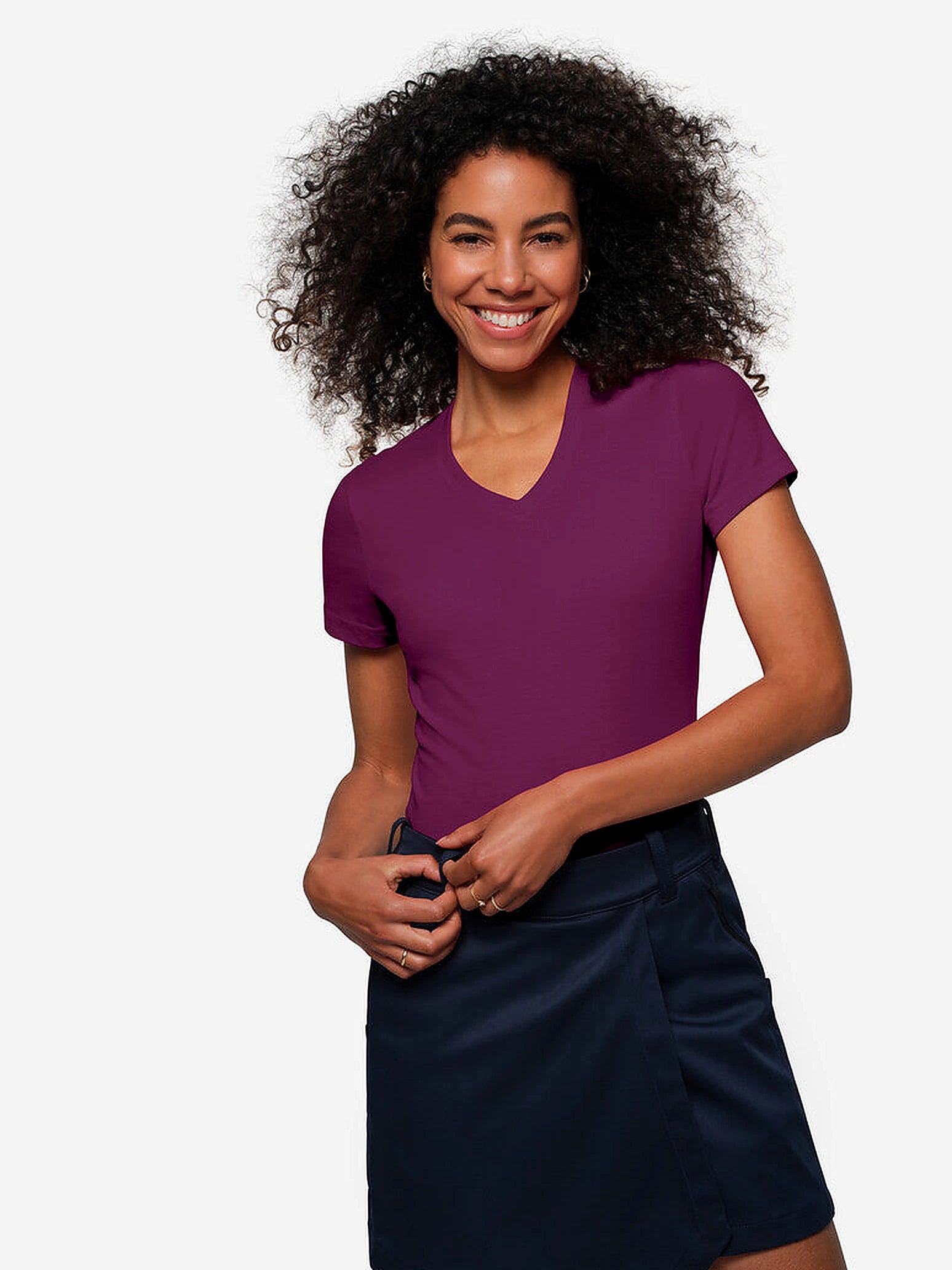 Performance Women V-Shirt Mikralinar® Aubergine by Hakro - ChefsCotton