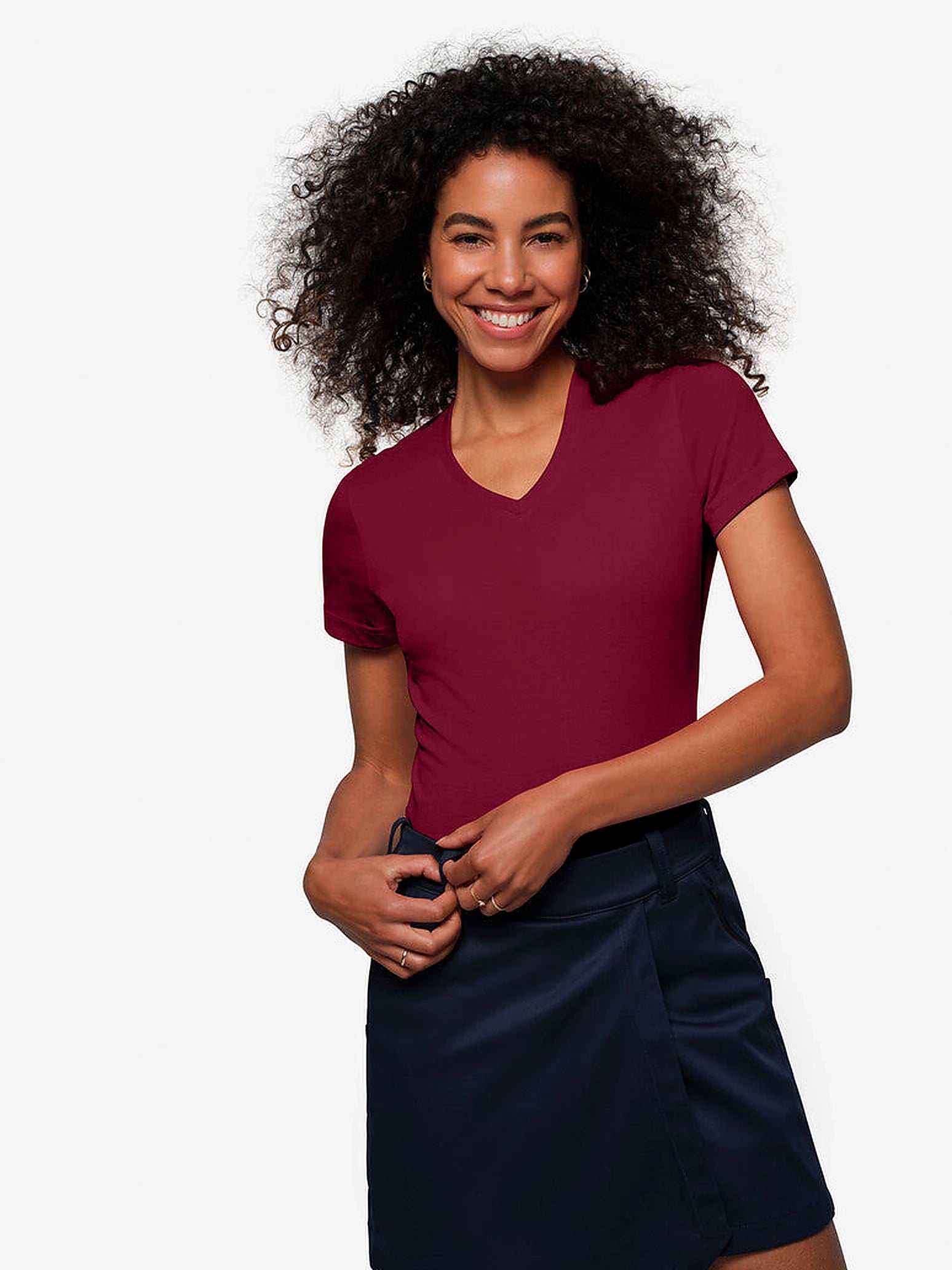 Performance Women V-Shirt Mikralinar® Burgundy by Hakro - ChefsCotton