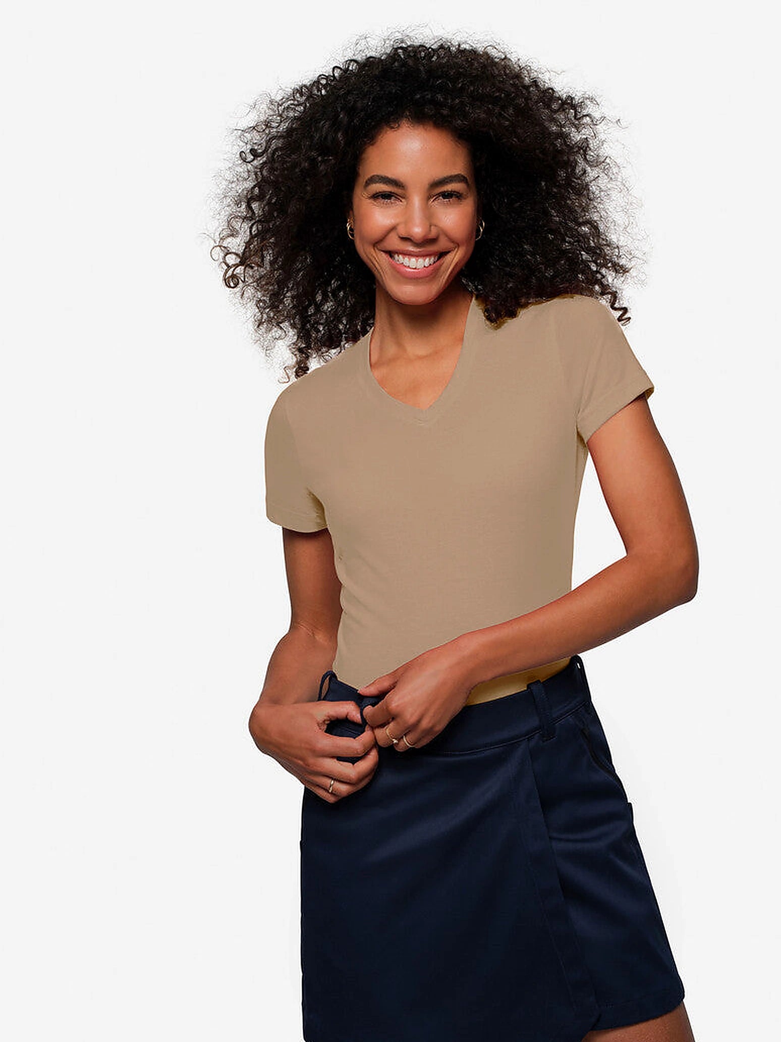 Performance Women V-Shirt Mikralinar® Khaki by Hakro - ChefsCotton