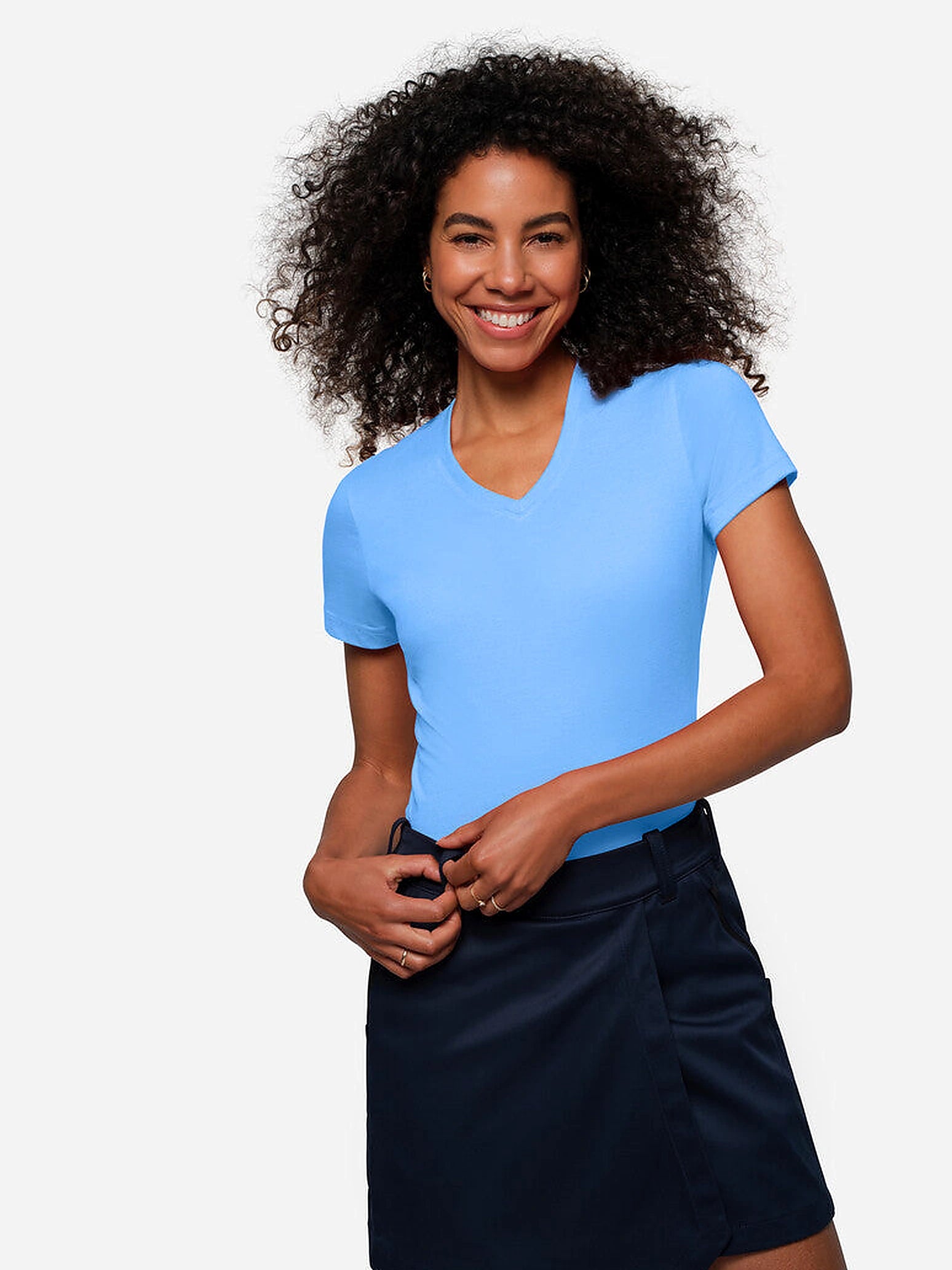 Performance Women V-Shirt Mikralinar® Malibu Blue by Hakro - ChefsCotton