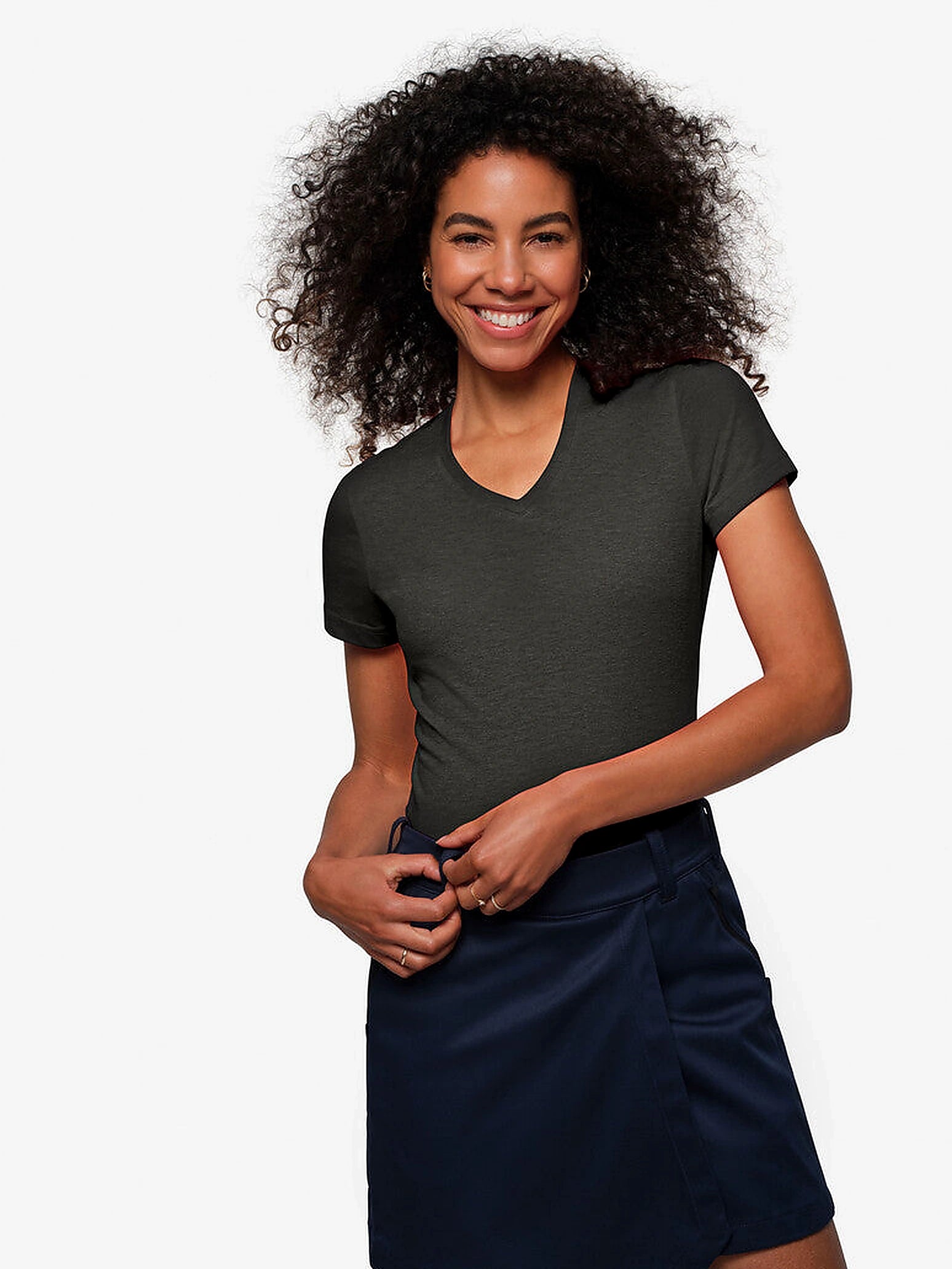 Performance Women V-Shirt Mikralinar® Mottled Anthracite by Hakro - ChefsCotton